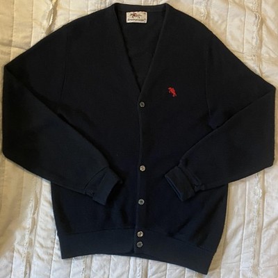 Steeplechase Sweater Cardigan Mens Medium Black V Neck Button Front Horse Logo