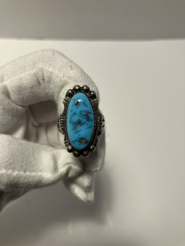 Vintage Marked Sterling Turquoise Silver Vein Ring Size 8