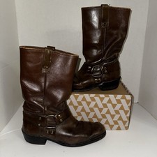 Vintage Engineer Boots Brown Leather Biltrite Heels Mens 8?8.5 Western Buckles