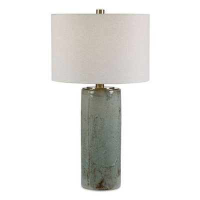 UTTERMOST 28333 CALLAIS CRACKLE AQUA BLUE GLAZE RUSTIC BRONZE CERAMIC TABLE LAMP
