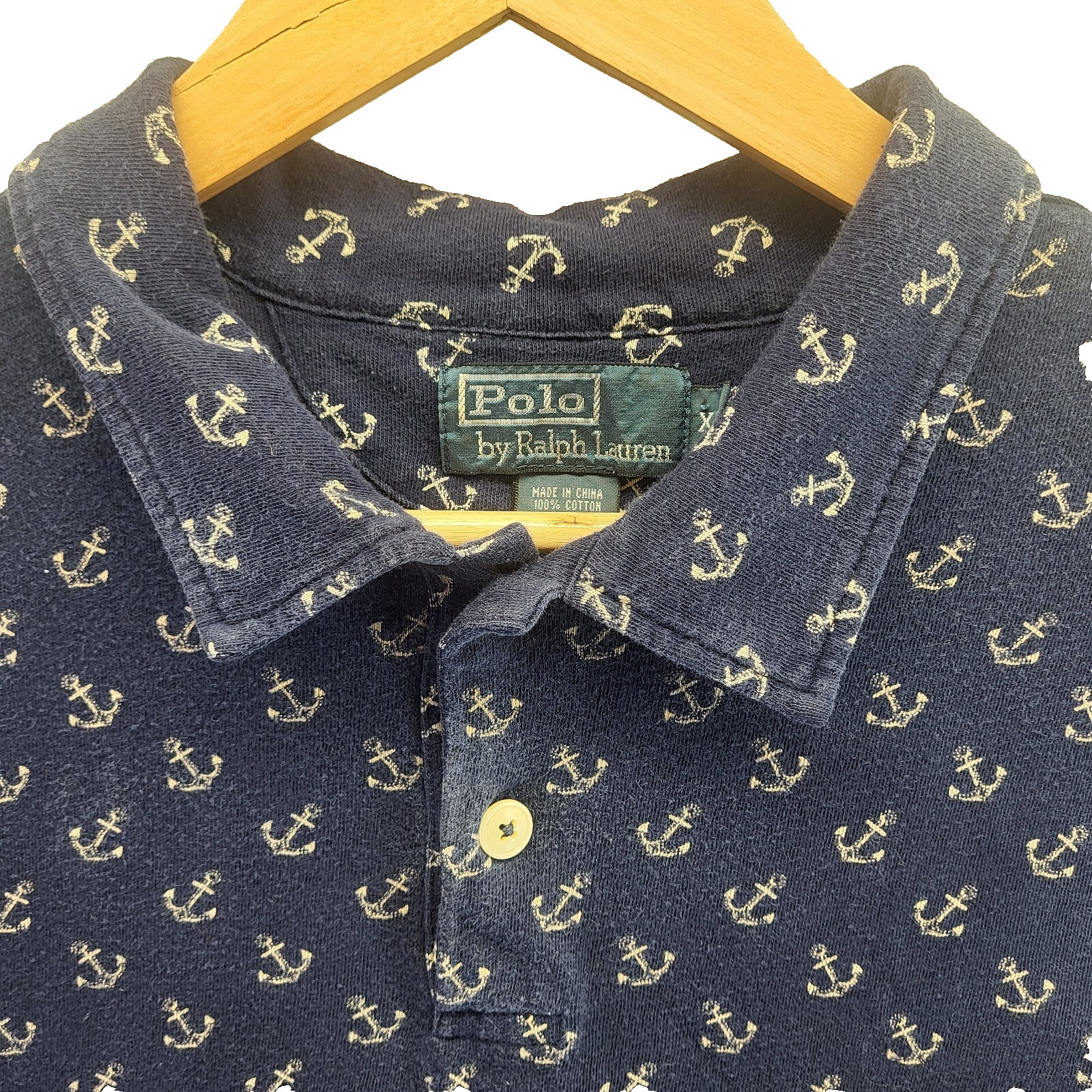 VTG Polo Ralph Lauren Size XL Mens Anchor Print Polo Shirt Terry Cloth Blue