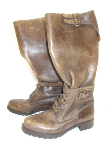 NEW Sample Ralph Lauren Brown Riding Boot Womens 9 Buckles Tie Vibram Brazil