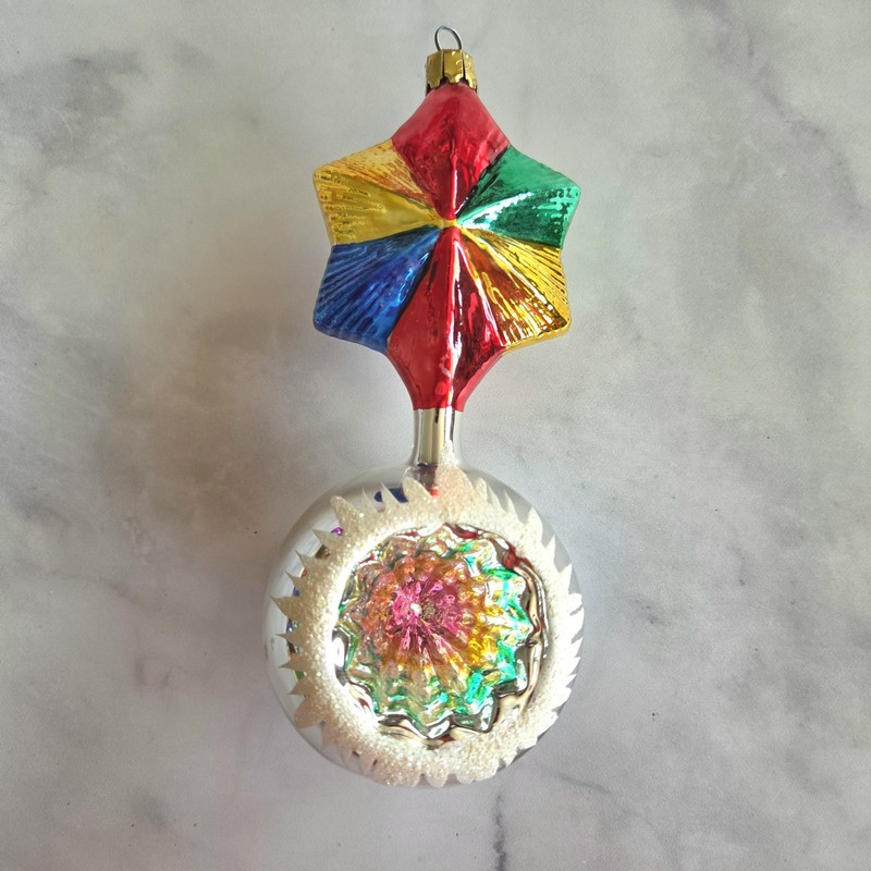 Vintage Christopher Radko Glass Christmas Ornament Star Top Indent Reflector Vtg