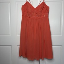 David's Bridal Womens Dress Coral Sleeveless Spaghetti Strap Empire Waist Sz 18