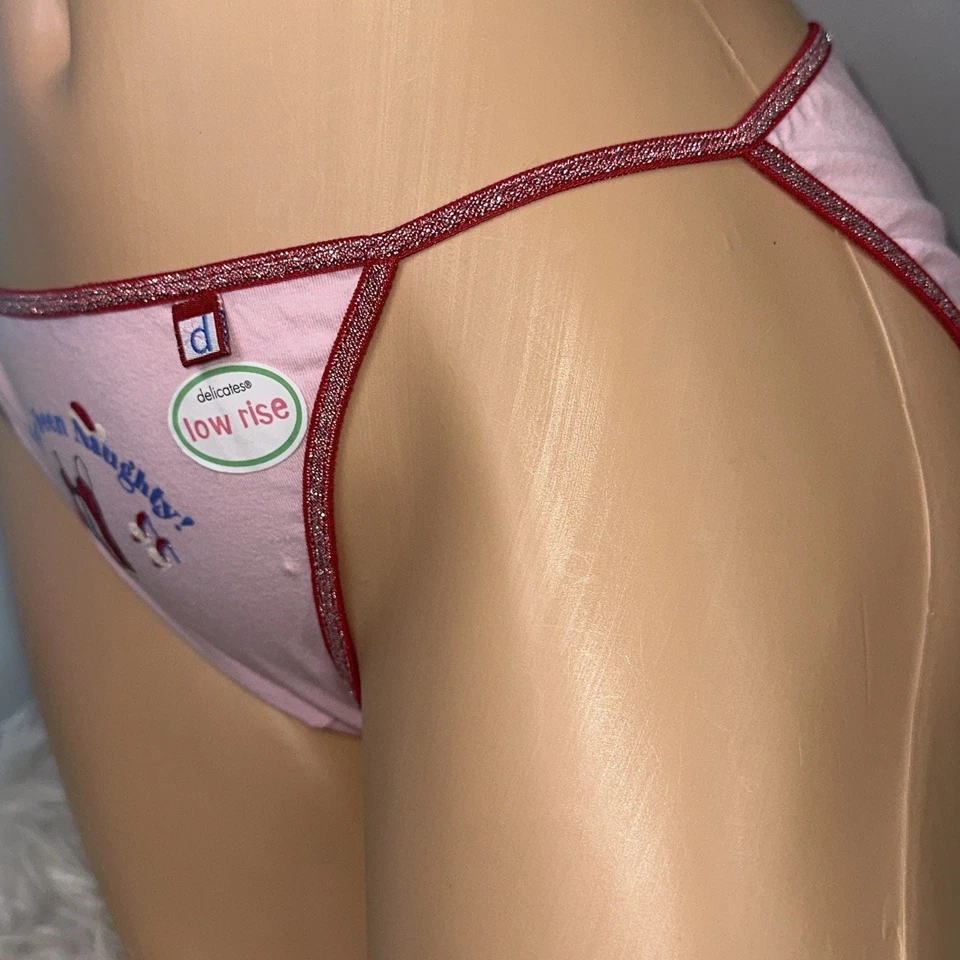 Bragas de bikini vintage Y2K delicadas tangas tiro bajo talla 6 rosa travieso nuevas nuevas de stock Foto 4 de 4