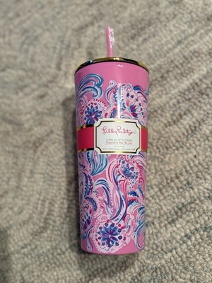 LILY PULITZER Dont Be Jelly 24 oz Tumbler With Straw Pink Blue NWT