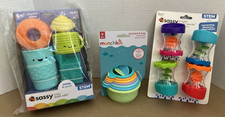 Three New Baby Bathtub Toys Sassy Spinners Bath Cafe / Munchkin Connect-A-Cup