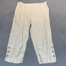 Chicos Pants Size 3 Size 16 Beige Linen Wide Leg Button Hem Crop Lagenlook Beach
