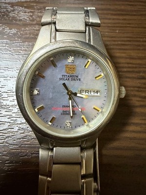 Elgin Titanium Solar Watch FK1251-C Used Functional