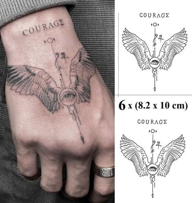 Courage Eyes Wings Temporary Tattoo Hand Chest Sticker Tattoo Man Woman