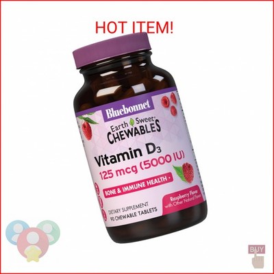 Bluebonnet Nutrition Earth Sweet Vitamin D3 5000 IU Chewable Tablets, Aids in Mu
