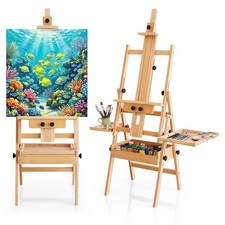 Multi-Function Large Beech Wood Art Easel for Painting, Adjustable H-Frame Wo...