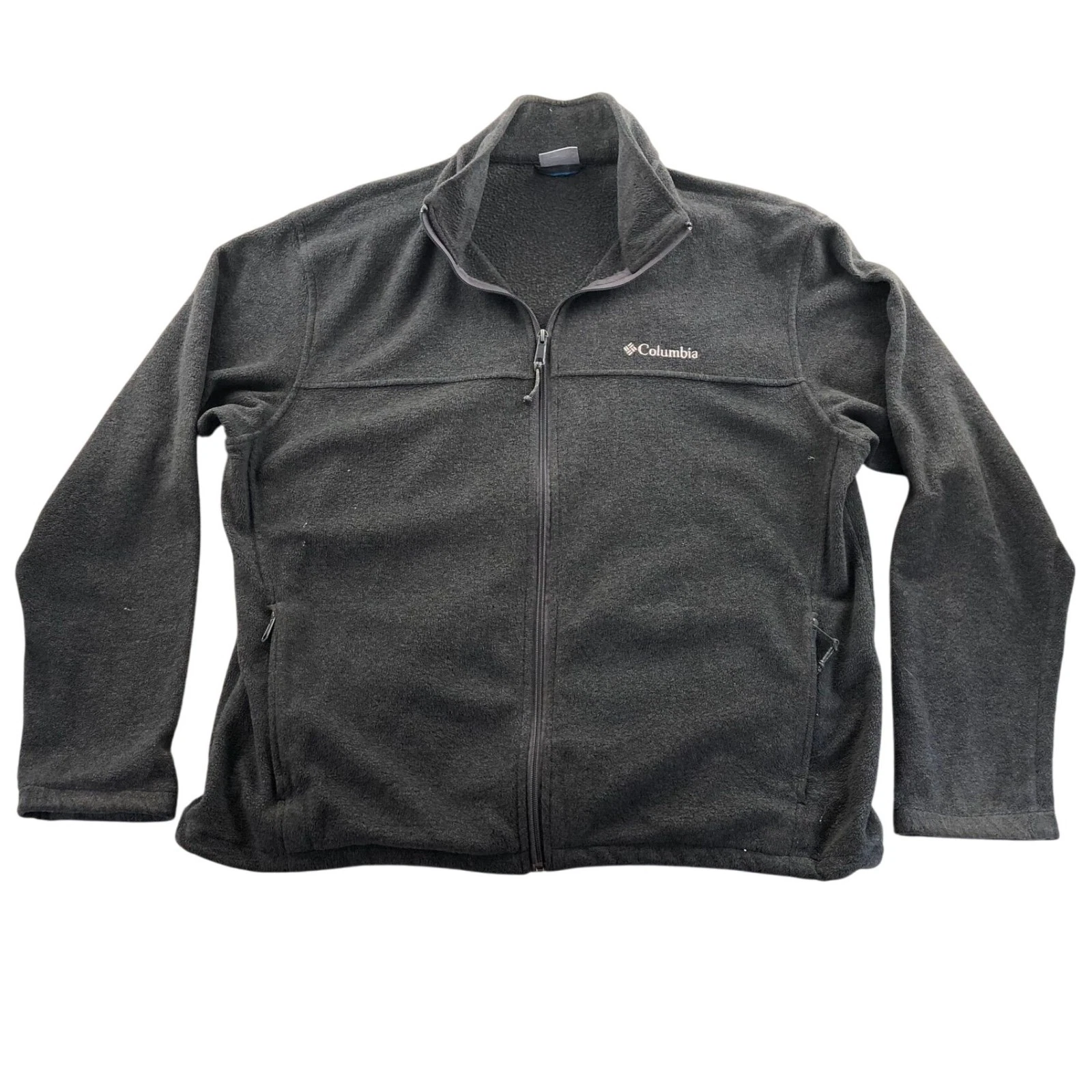 Columbia Mens Fleece Jacket Size XL Gray Full Zip Stand Collar Outdoors Cozy