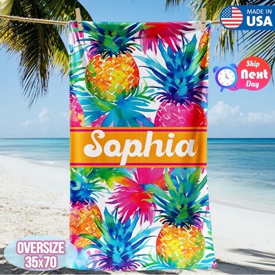 Custom Name Beach Towel Tropical Fruit Fast Dry Absorbent 30''x60'' Summer Gift