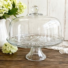 VTG Anchor Hocking Canfield Clear Glass Pedestal Cake Stand w/ Dome Lid USA 12  