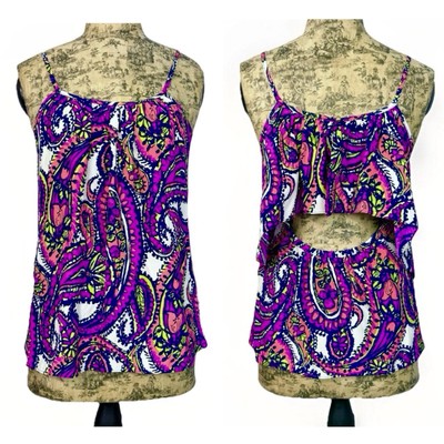 Alice & Trixie Women's Blouse Silk Sleeveless Ruffles Colorful Paisley Size S