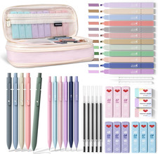 43PCS Aesthetic School Supplies with Pen Case, 5 Black Ink Gel Pens, 12 Pastel H