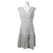 CHANEL Dress 38 Chest 41cm Length 91cm V-Neck Sleeveless Beige Cotton