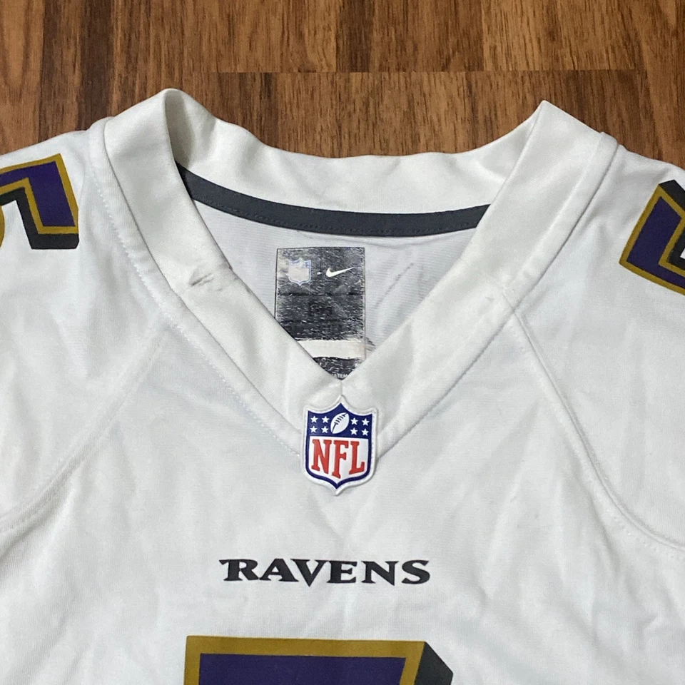 巴尔的摩乌鸦队球衣男式 M 白色 NFL 足球 Joe Flacco #5 耐克聚酯纤维 — 第 4/4 张图片