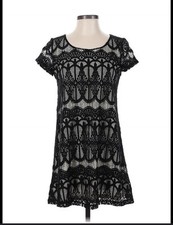 SOCIALITE Short Sleeve Black Lace Shift Dress Sz S Round Neck Boho NWT