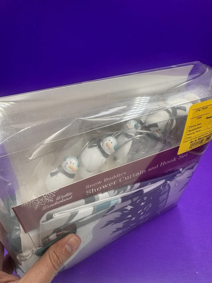 Juego de cortinas y ganchos de ducha muñeco de nieve Winter Wonderland Holiday Snow Buddies Foto 2 de 4