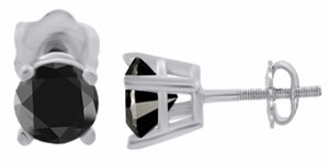 Authentic Black Natural Diamond Solitaire Stud Earrings In 14k Gold Plated Silver