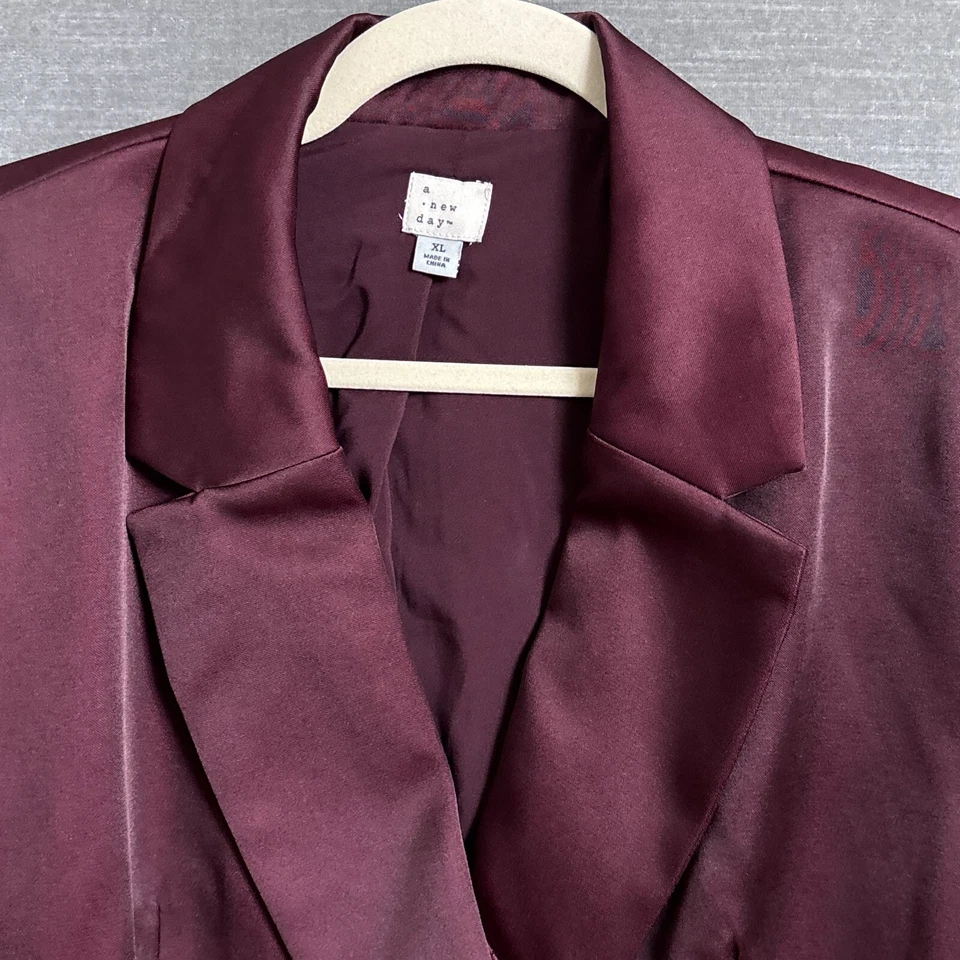 A New Day Blazer XL Burgundy Satin Double Breasted Career Cocktail Office Preppy - Image 2 of 4