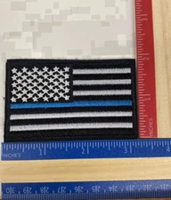 Blue Line US Flag Police American Fastener Patch
