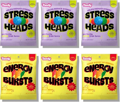 Tandy Stress Heads & Energy Bursts Gummies I GABA Amino Acids Gummies & Caffeine