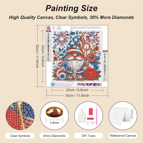 Gnome Diamond Art Kits for Adults, 4th of July Diamond Painting Kits for Beginne - Picture 5 of 7