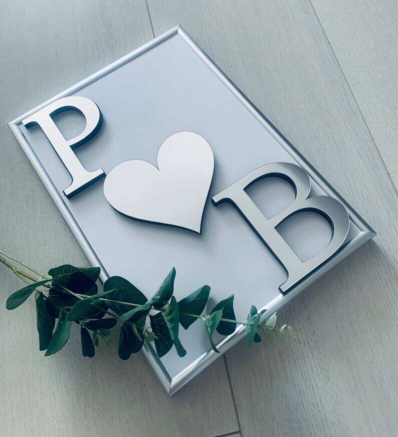 Personalised photo frame Mirror Initials A4 White Letters New Home Wedding Gift image 2