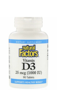 Natural Factors, Vitamin D3, 25 mcg (1,000 IU) 90 Tablets Best By MA2025