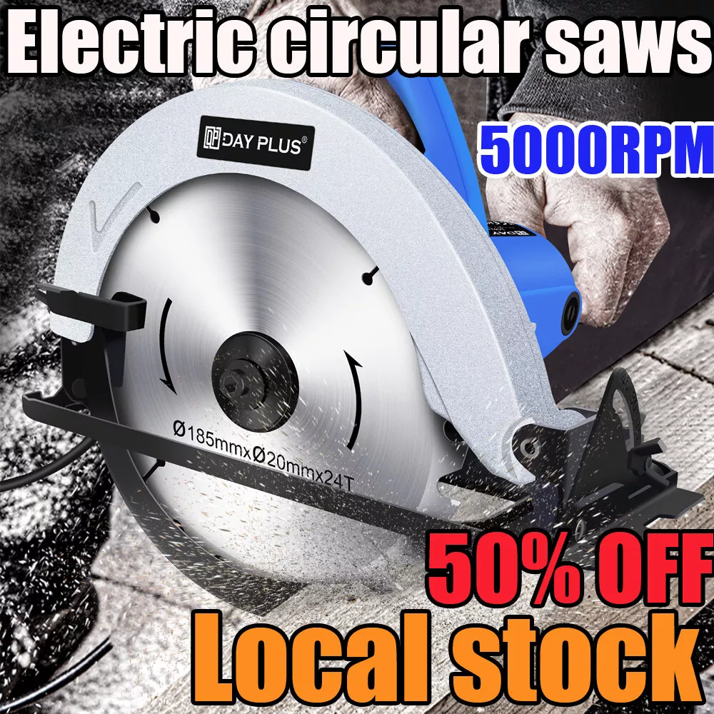 5000 RPM Electric Circular Saw Heavy Duty Wood Cutting Power Tool with Blade Set