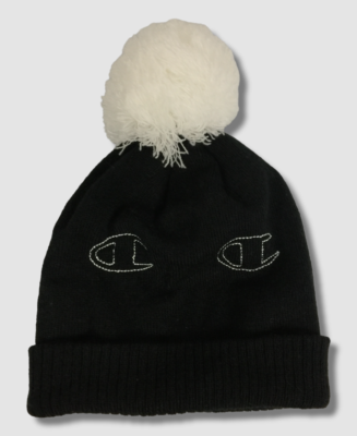 $24 Champion Women's Black Avenue Fitted Logo Pom Beanie Hat One