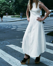 NWT ZARA WOMAN 'S ZW FRAYED ASYMMETRIC DRESS White Size XS 6840/243