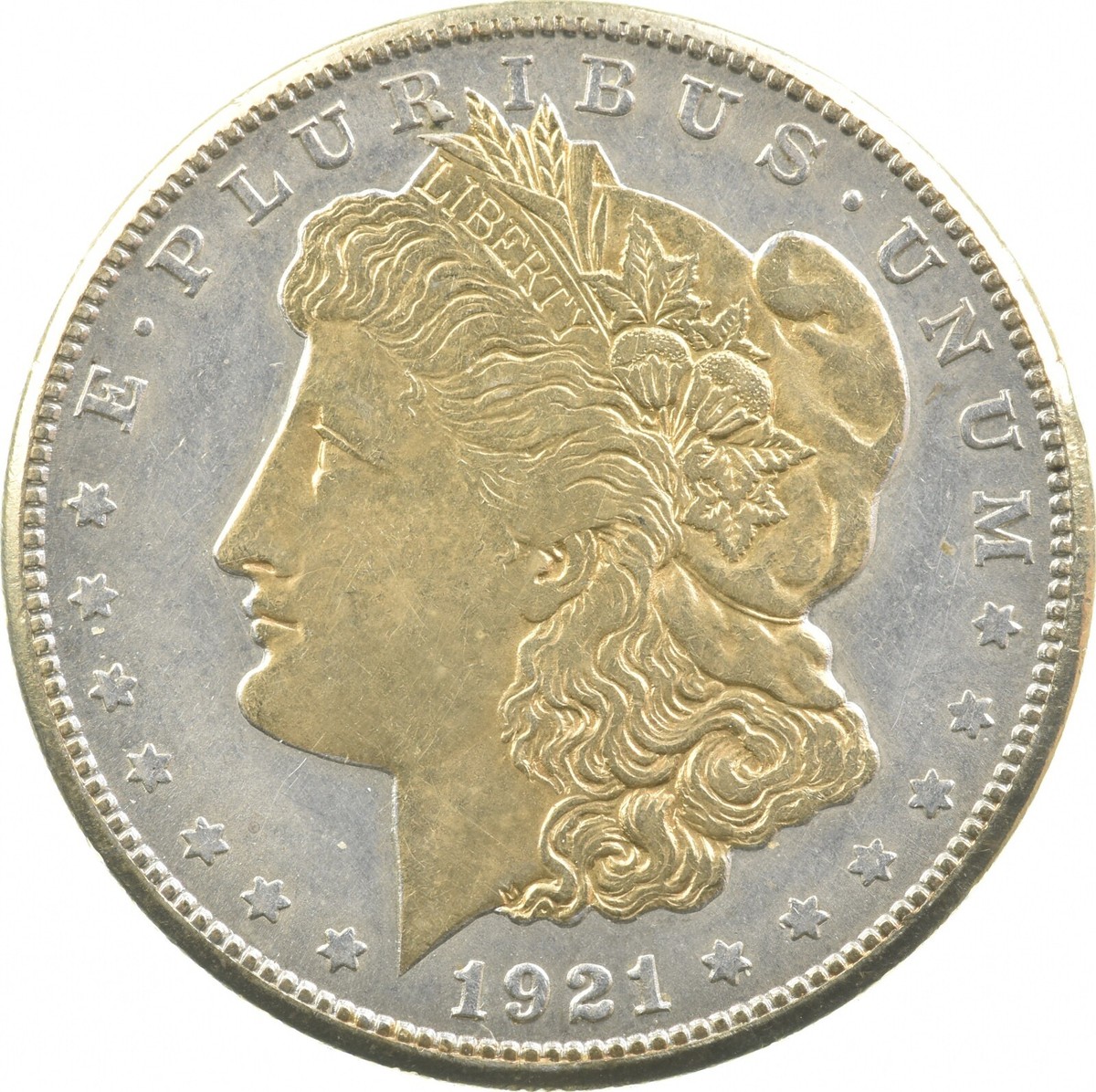 MNMN1210♪ 1921 Morgan Silver Dollar Colorized - Gold Plated Reverse