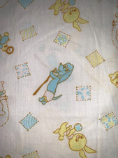 Vtg Mid Century Crib Sheet Blue Dachschund Dog Yellow Bear Bunny Fitted