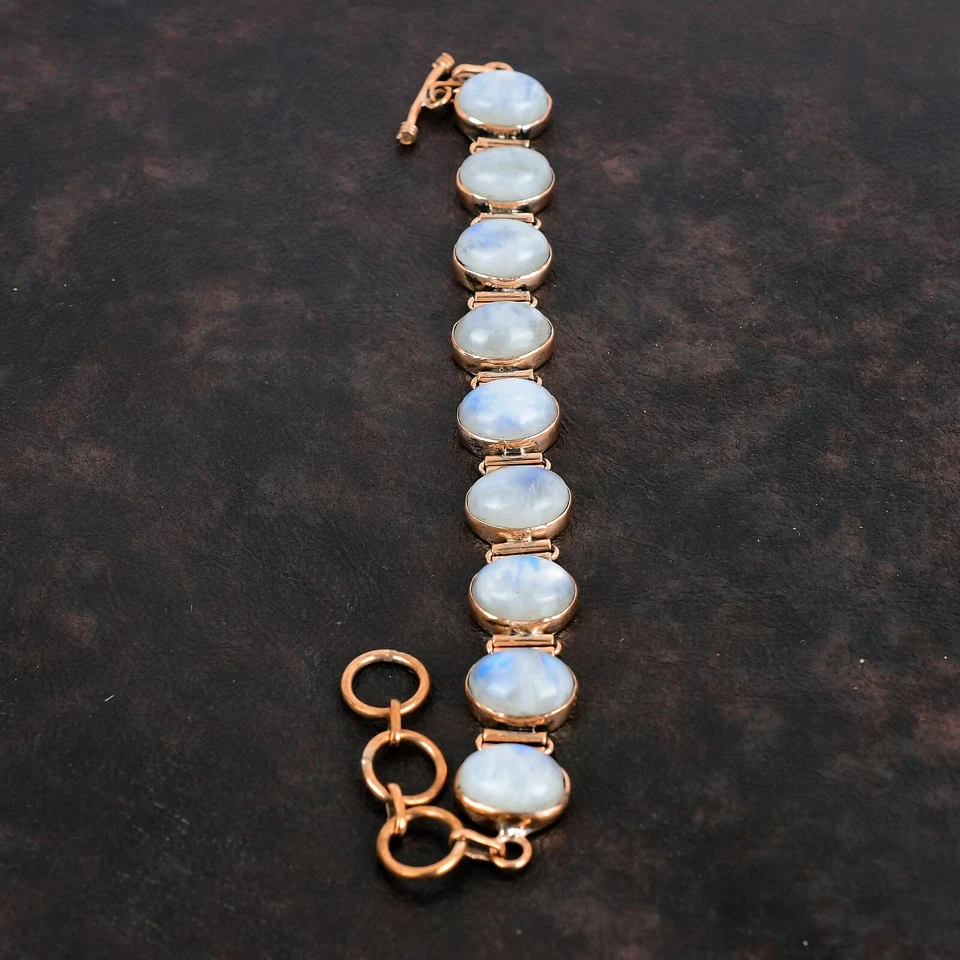 Rainbow Moonstone Adjustable Bracelet Handcrafted Copper Valentine Gift 6.0" - Image 3 of 4