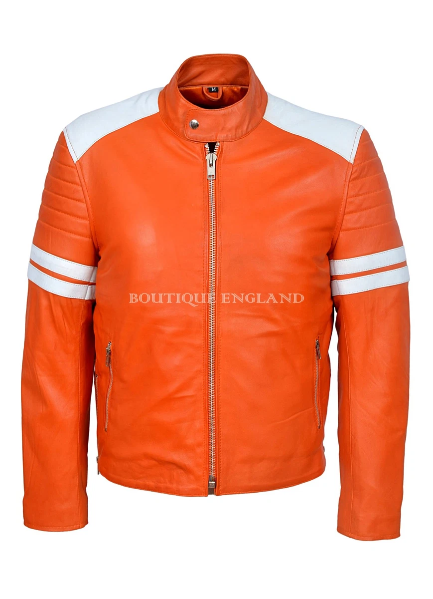 Men's orange hotsell leather jacket