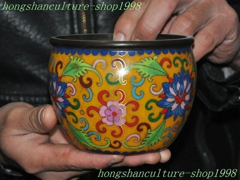 4.6"Ancient Chinese bronze Cloisonne Tanks Crock tank pot canister jar Foto 3 de 4