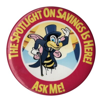 Money Saving Bee 3'' Button Pin Anthropomorphic Elderly Top Hat Bug Ask Me Insect