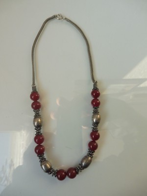 Belle, vieux Chaîne, Argent Avec Steinperlen:Rouge Jade, Fait à la Main