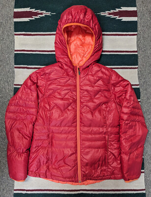 Lolë Down Hooded Puffer Jacket, Size M, Red and Orange