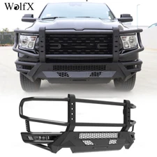 For 2019-2024 Dodge RAM 1500 3 IN 1 Powder-Coated Steel Front Bumper w/LED Light