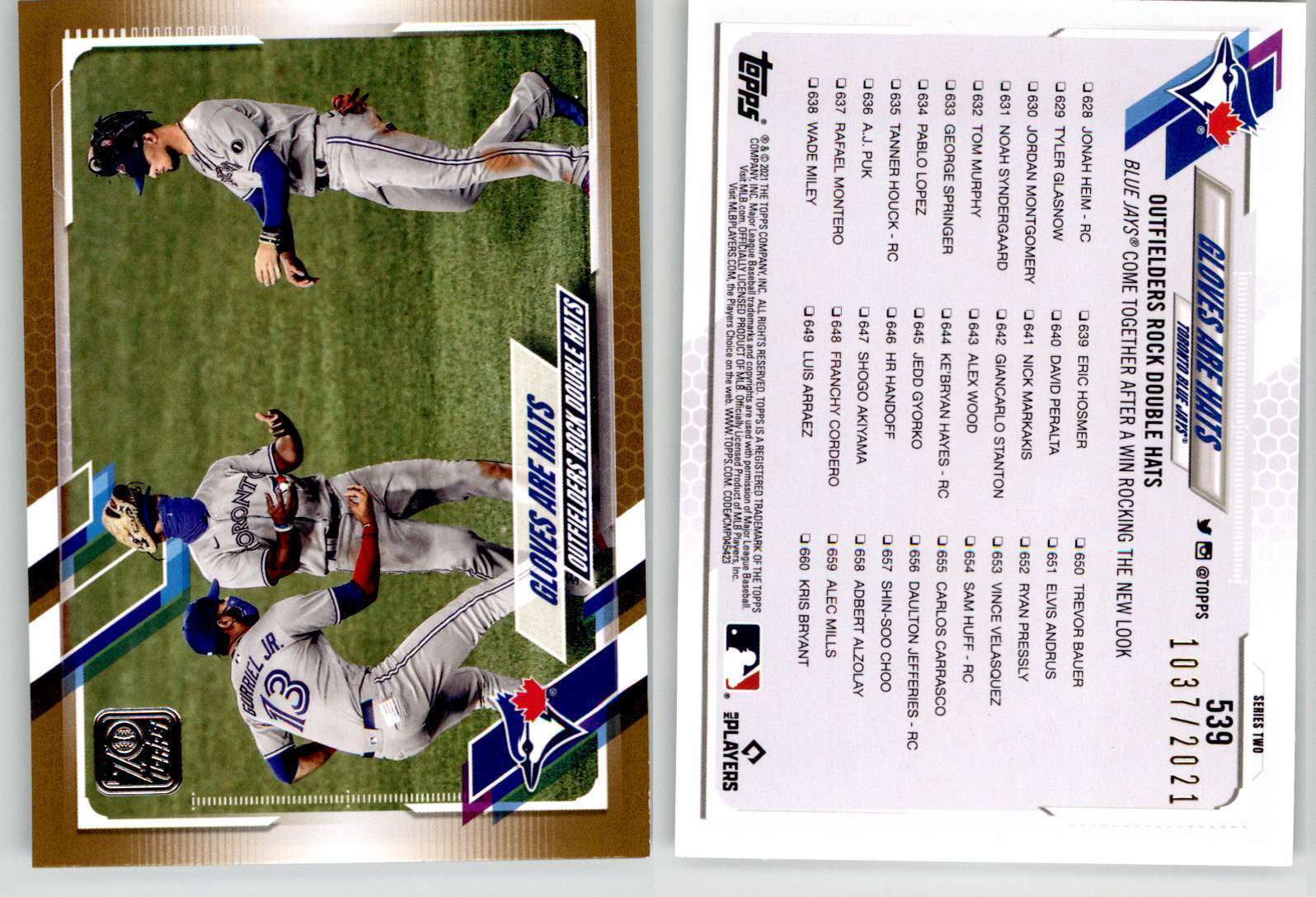 Gloves are Hats 2021 Topps Gold #539 /2021 Blue Jays-image