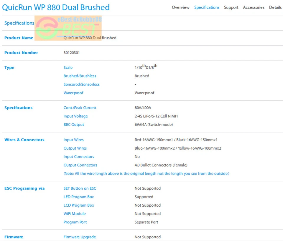 Original Hobbywing QUICRUN WP 880 Dual Brushed ESC 2-4S For RC 1:8 1:10 Vehicles - Image 4 of 4