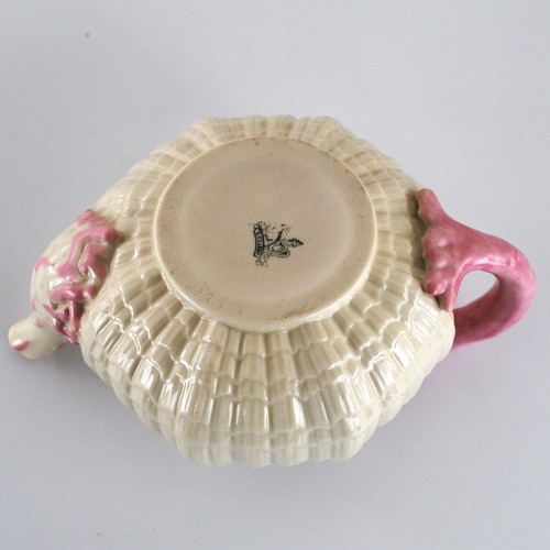 Belleek Tridacna Pink Teapot First Black Mark 1880s Antique - Picture 13 of 16