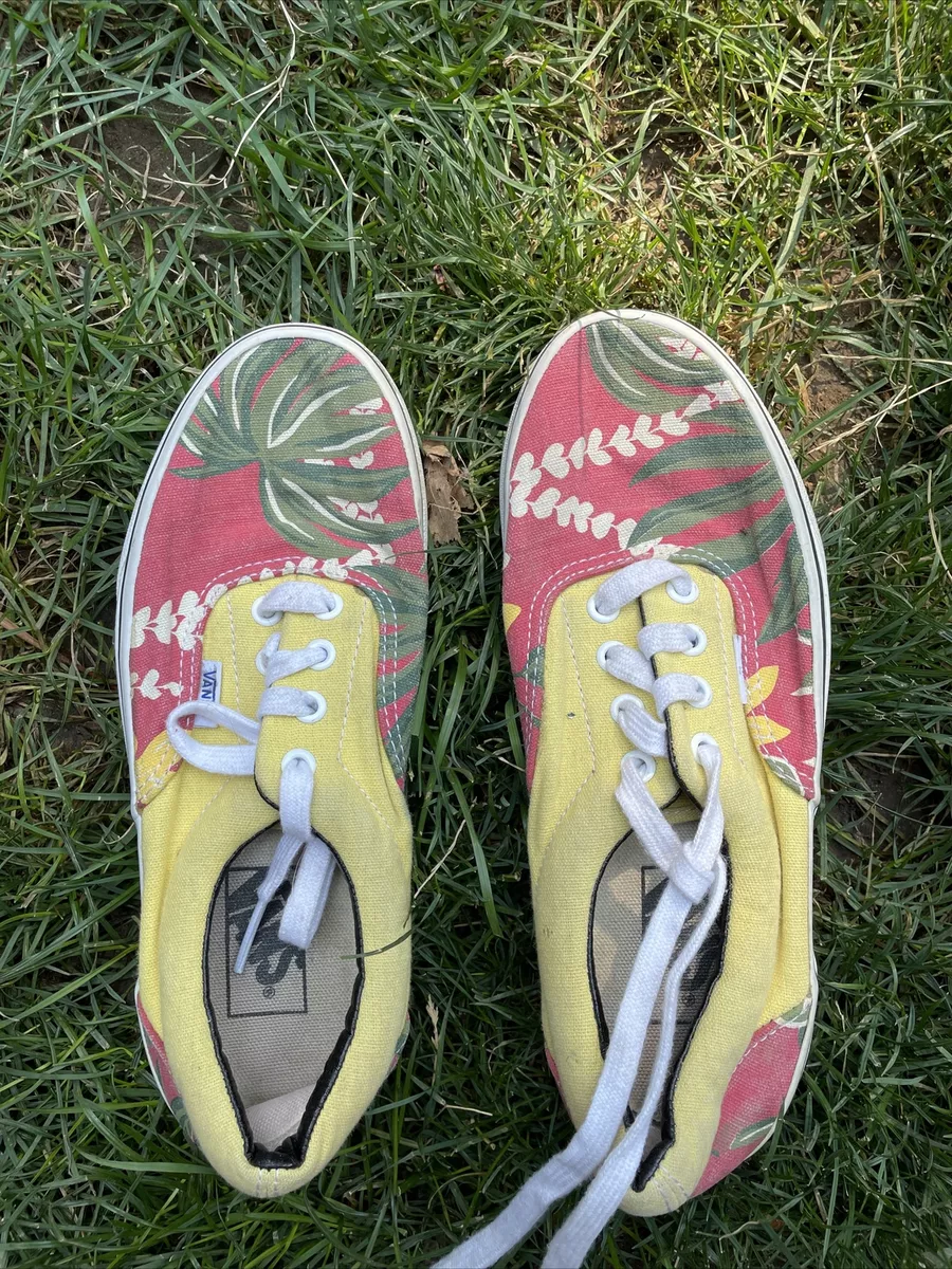 Vans Van Doren Era Skate Shoes Red Yellow Tropical Print Mens 6 Womens 7.5
