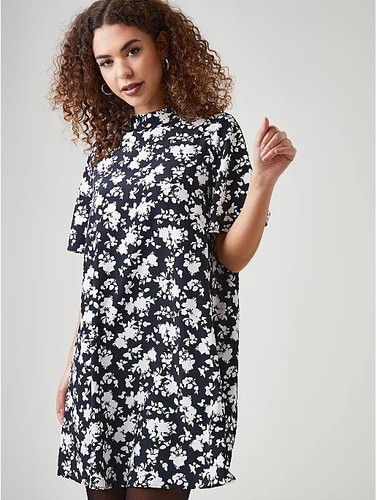 Precioso Vestido Floral Blanco y Negro Largo Cuello Alto Tallas 12 14 16 18 20 - Imagen 2 de 5