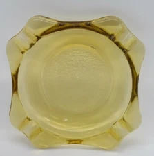 Vintage Amber Glass Ashtray Retro  Yellow Gold Small 3 1/2 in